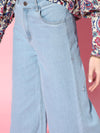 Women Ice Blue Wide Leg Flared Jeans