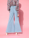 Women Ice Blue Wide Leg Flared Jeans