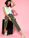 Women Olive Green Heavy Distressed Jeans