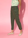 Women Olive Green Front Slit Jeans