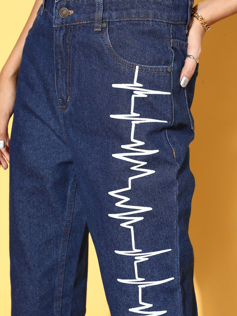 Wholesale Women Blue Heart-Beat Print Jeans – Tradyl