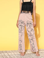 Women Nude Line-Art Print Straight Jeans
