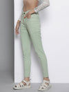 Women Safari Green Stretchable Twill Skinny Jeans