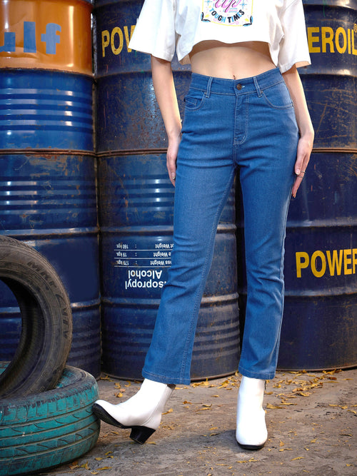 Women Blue Boot Cut Premium Jeans