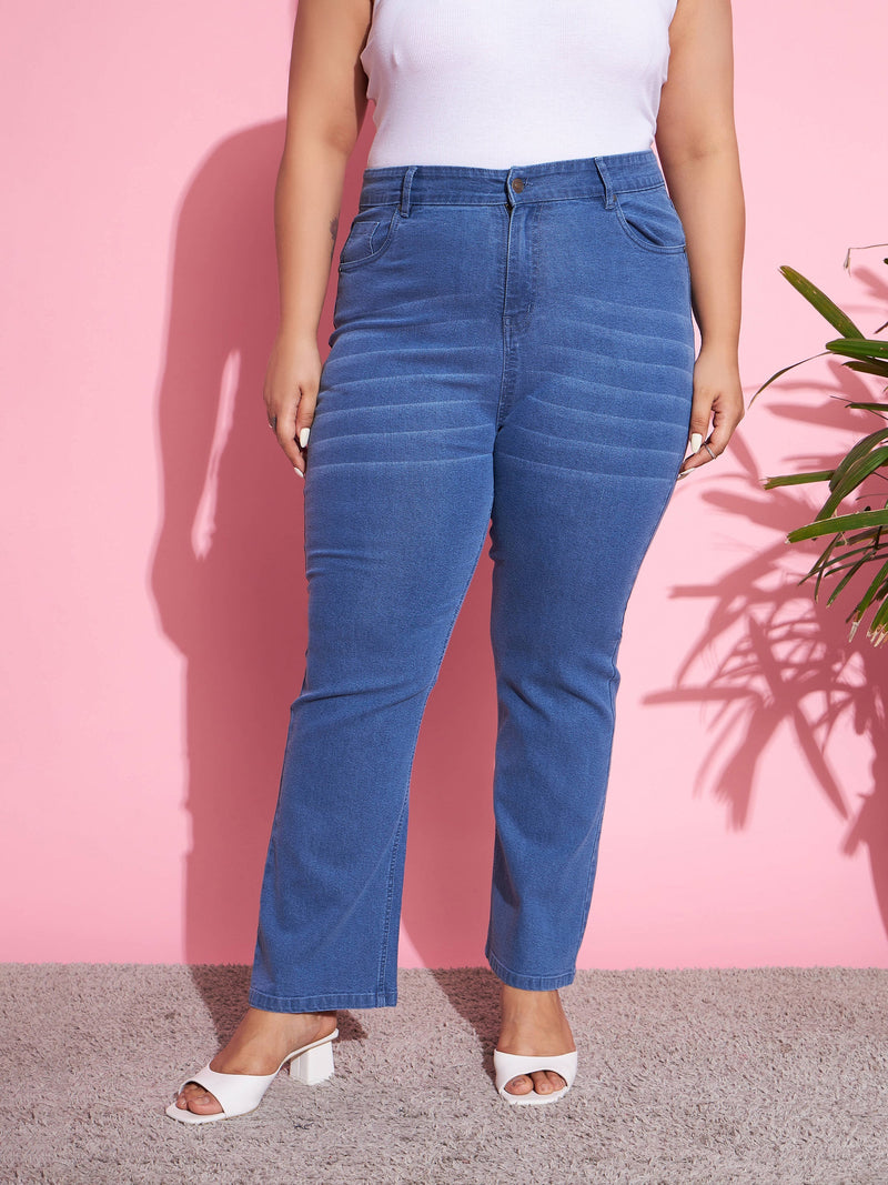 Women Blue Wash Denim Boot Cut Jeans