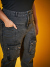 Women Black Acid Wash Front Patch Pocket Jeans