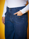 Women Blue Wash Front Flap Pocket Straight Jeans