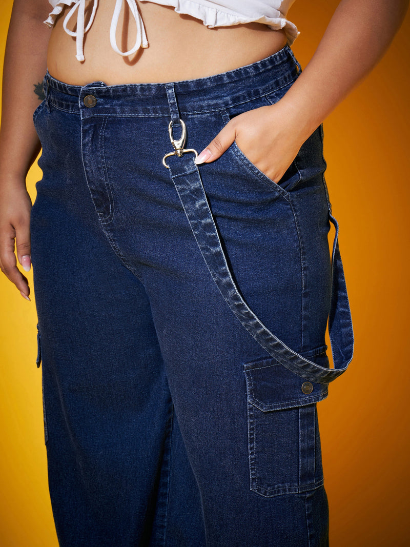 Women Navy Wash Side Patch Pocket Jeans