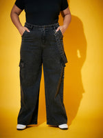 Women Black Wash Side Patch Pocket Jeans