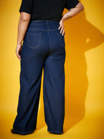 Women Navy Wash Contrast Stitch Straight Jeans