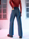 Women Blue Denim Belted Straight Fit Jeans