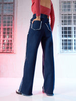 Women Blue Fringe Detail Straight Fit Jeans