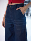 Women Blue Denim Raw Hem Staright Fit Jeans