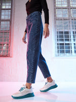 Women Blue Denim Relax Fit Cropped Jeans