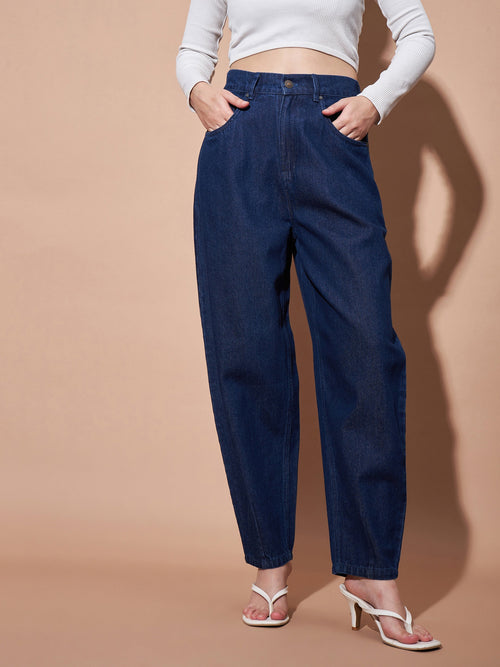 Women Navy Mid Rise Balloon Fit Jeans