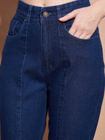 Women Navy Mid Rise Skinny Fit Slit Jeans
