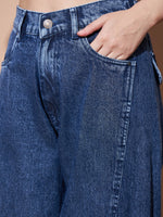 Women Blue Seam Detail Wide Leg Jeans