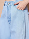 Women Ice Blue Seam Detail Wide Leg Jeans