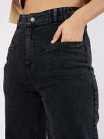 Women Black Bone Pocket Straight Jeans