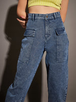 Women Navy Washed Balloon Fit Jeans