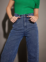 Women Blue Washed Straight Fit Jeans