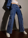 Women Blue Washed Multi Pockets Detail Jeans