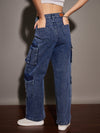 Women Blue Washed Multi Pockets Detail Jeans