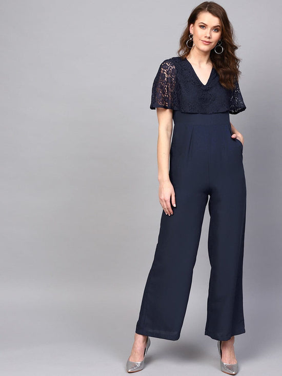 Navy Layered Lace Jumpsuit