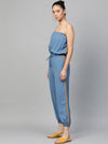 Teal Blue Side Tape Tube Bardot Jumpsuit