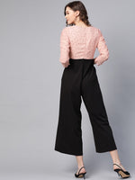 Pink Polka Dot Sleeve Rouching Jumpsuit