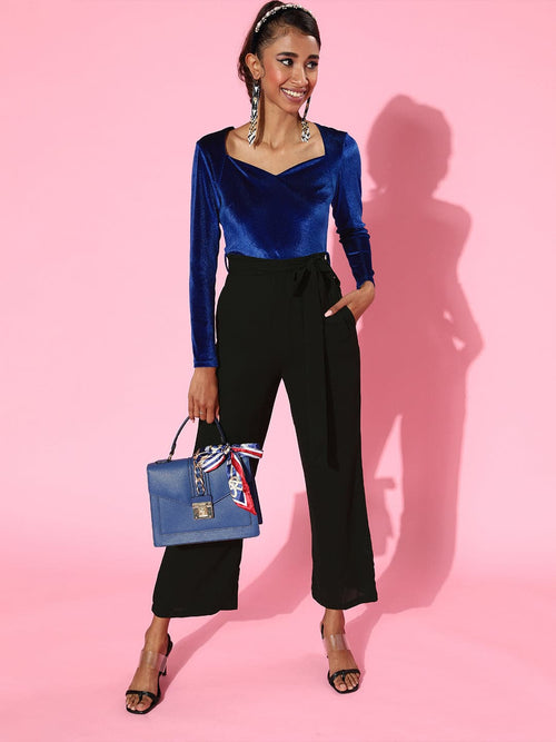 Royal Blue Velvet Sweetheart Neck Jumpsuit