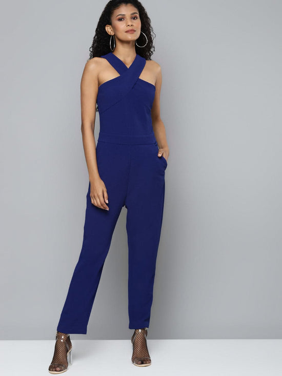 Royal Blue Halter Neck Tapered Jumpsuit