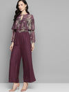 Purple Floral Chiffon Cape Look Jumpsuit