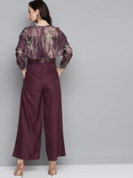 Purple Floral Chiffon Cape Look Jumpsuit