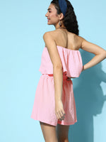 Women Pink Bardot Layered Romper