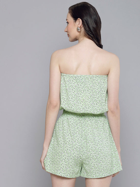 Women Green Floral Bardot Short Romper