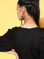 Women Black Pleated Pearl Detail Jumpsuit