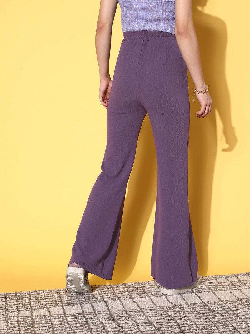 Women Lavender Bell Bottom Knitted Pants