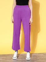 Women Purple Fleece Side Slit Track Pants