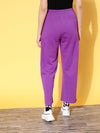 Women Purple Fleece Side Slit Track Pants
