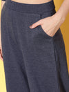 Women Blue Terry Camo Side Tape Track Pants