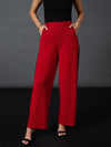 Women Red Side Tape Straight Pants