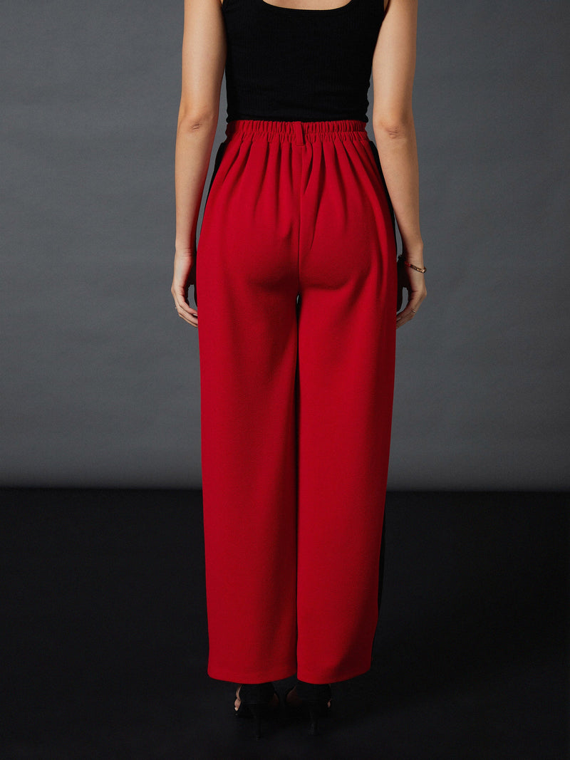 Women Red Side Tape Straight Pants