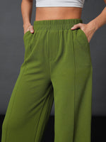 Women Olive Front Darted Palazzo Pants