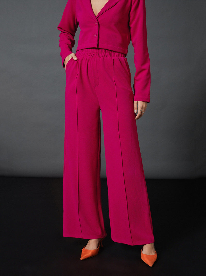 Women Pink Front Darted Palazzo Pants