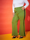 Women Green Side Tape Detail Straight Pants