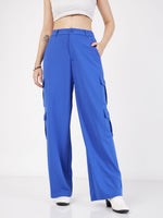Women Royal Blue Multi Pocket Detail Cargo Pants
