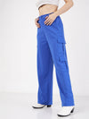 Women Royal Blue Multi Pocket Detail Cargo Pants