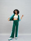 Women Green Knitted Contrast Side Tape Track Pants