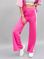 Women Pink Knitted Contrast Side Tape Track Pants